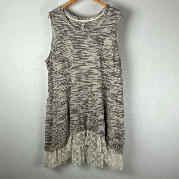 LOGO by Lori Goldstein Space Gray Dye Sweater Tank lace trim plus size 3X - Picture 2 of 9